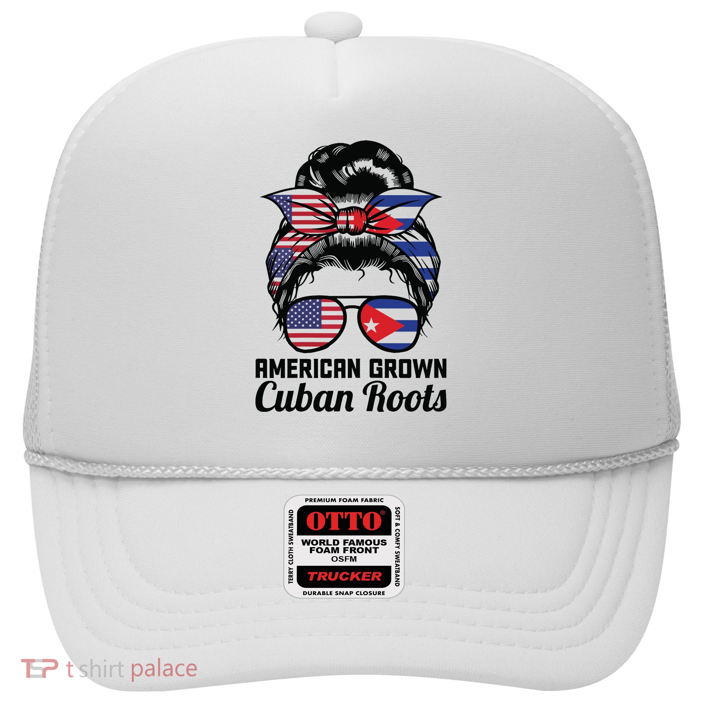 American Grown Cuban Roots Messy Bun Cuba Trucker Hat