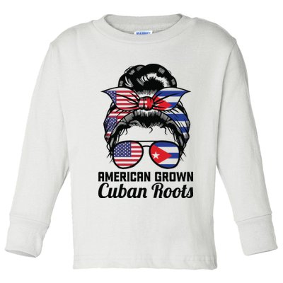 American Grown Cuban Roots Messy Bun Cuba Toddler Long Sleeve Shirt