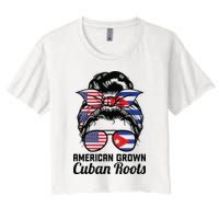 American Grown Cuban Roots Messy Bun Cuba Women's Crop Top Tee