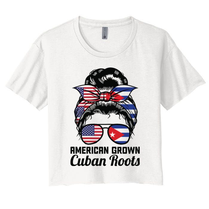 American Grown Cuban Roots Messy Bun Cuba Women's Crop Top Tee
