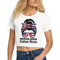 American Grown Cuban Roots Messy Bun Cuba Women's Crop Top Tee