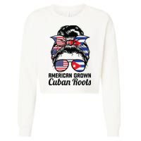 American Grown Cuban Roots Messy Bun Cuba Cropped Pullover Crew