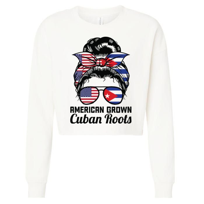 American Grown Cuban Roots Messy Bun Cuba Cropped Pullover Crew