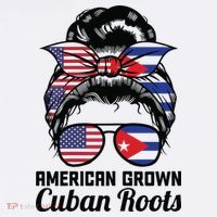 American Grown Cuban Roots Messy Bun Cuba Womens T-Shirt