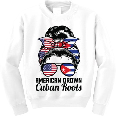 American Grown Cuban Roots Messy Bun Cuba Kids Sweatshirt