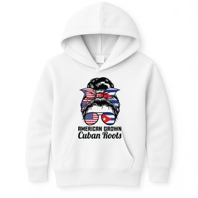 American Grown Cuban Roots Messy Bun Cuba Kids Hoodie