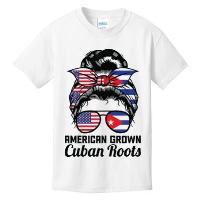 American Grown Cuban Roots Messy Bun Cuba Kids T-Shirt