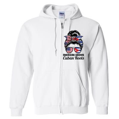 American Grown Cuban Roots Messy Bun Cuba Full Zip Hoodie