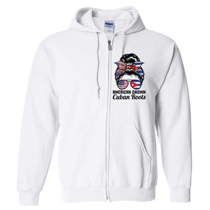 American Grown Cuban Roots Messy Bun Cuba Full Zip Hoodie