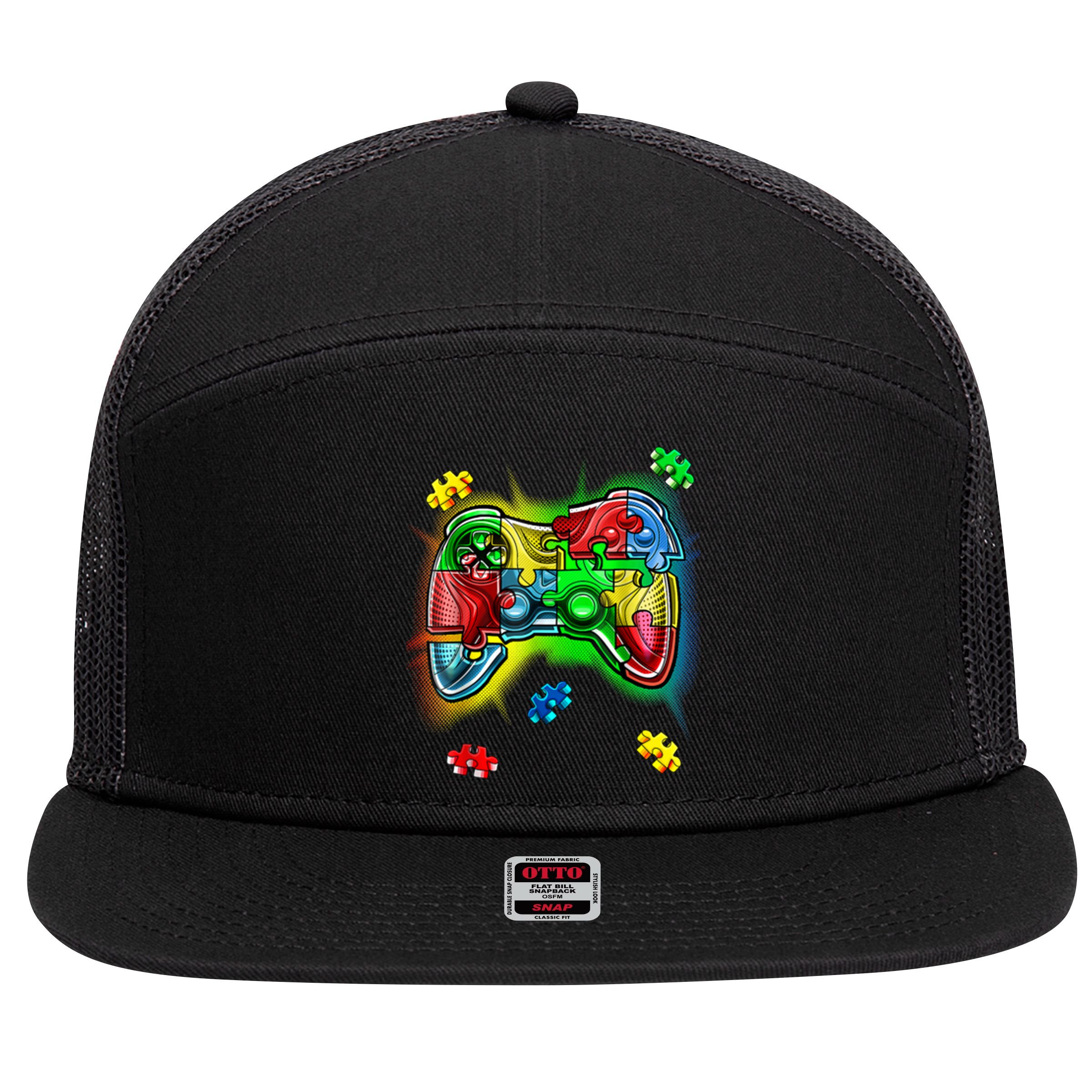 Autism Gamer Controller 7 Panel Mesh Trucker Snapback Hat