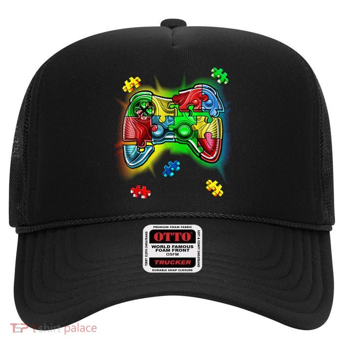 Autism Gamer Controller High Crown Mesh Back Trucker Hat
