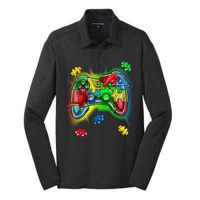 Autism Gamer Controller Silk Touch Performance Long Sleeve Polo