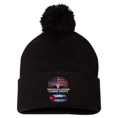 American Grown Cuban Roots Proud Cuban Roots Cuba Flag Pom Pom 12in Knit Beanie