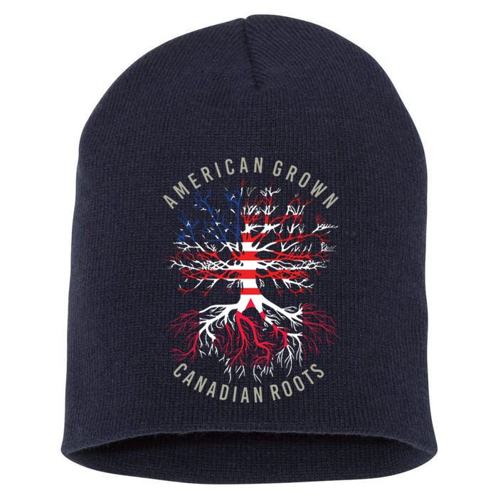 American Grown Canadian Roots USA Canada Flag Heritage Short Acrylic Beanie