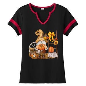 Autumn Gnome Cute Fall Season Ladies Halftime Notch Neck Tee