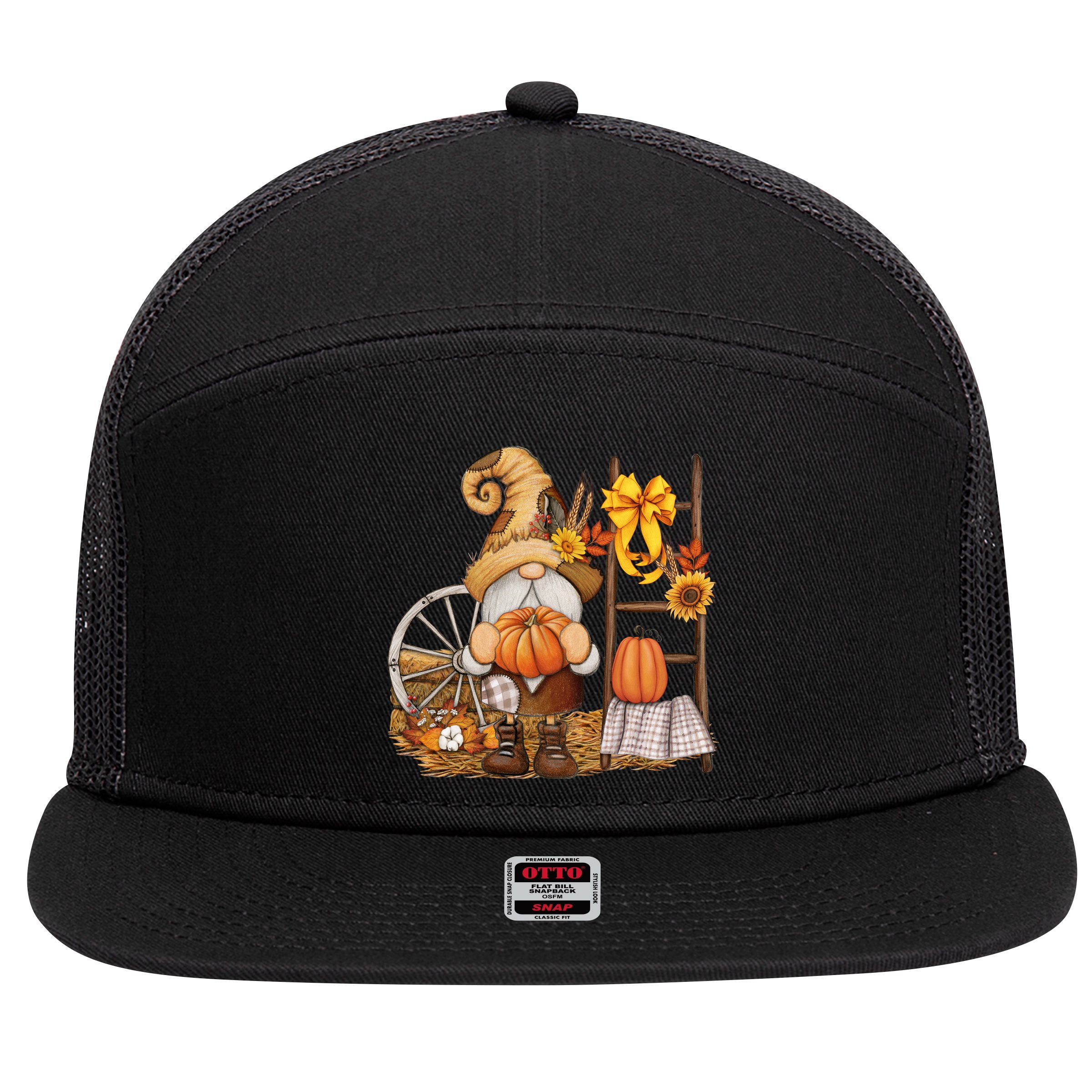 Autumn Gnome Cute Fall Season 7 Panel Mesh Trucker Snapback Hat