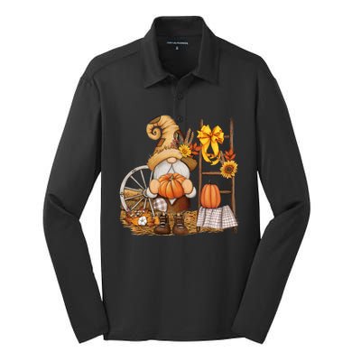 Autumn Gnome Cute Fall Season Silk Touch Performance Long Sleeve Polo