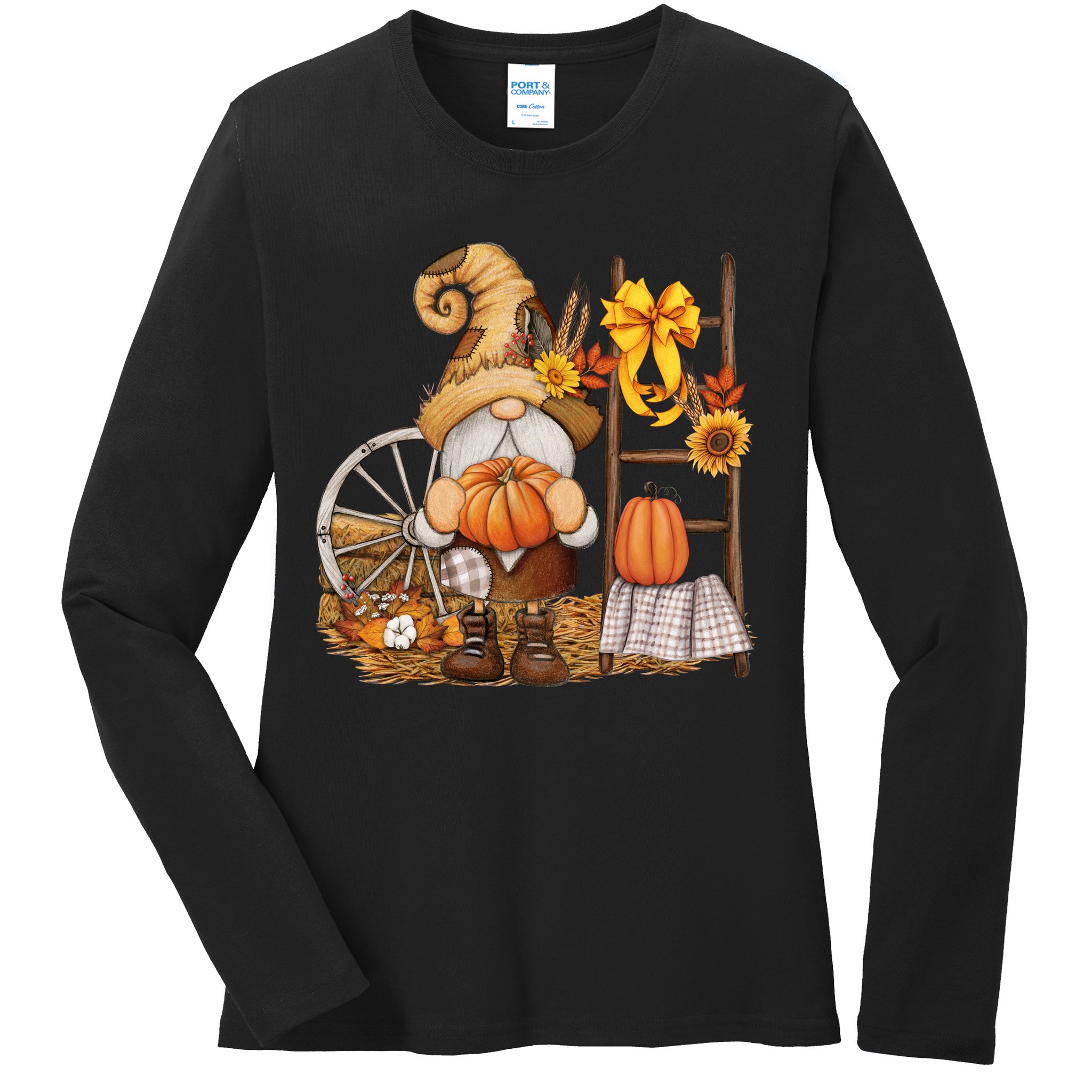 Autumn Gnome Cute Fall Season Ladies Long Sleeve Shirt