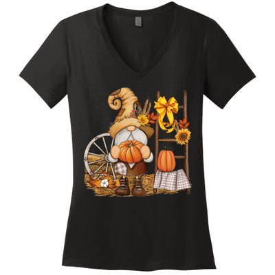Autumn Gnome Cute Fall Season Women's V-Neck T-Shirt