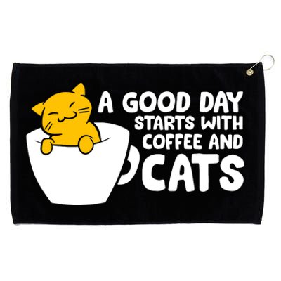 A Good Day Starts With Coffee And Cats Grommeted Golf Towel