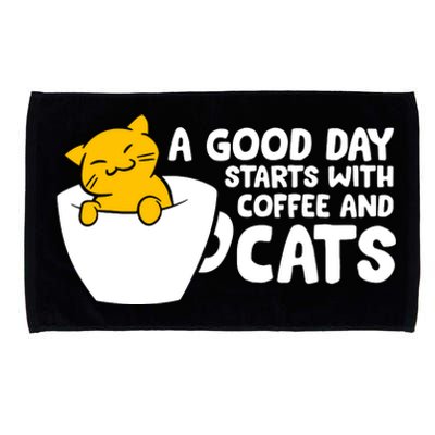 A Good Day Starts With Coffee And Cats Microfiber Hand Towel