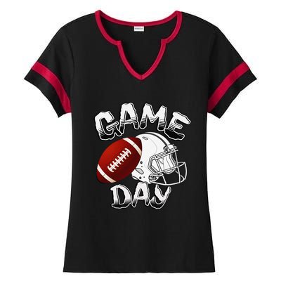 Awesome Game Day Football American Football Season Ladies Halftime Notch Neck Tee