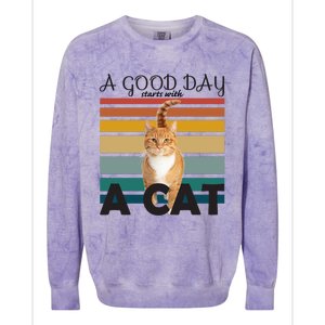 A Good Day Starts With Cat Colorblast Crewneck Sweatshirt