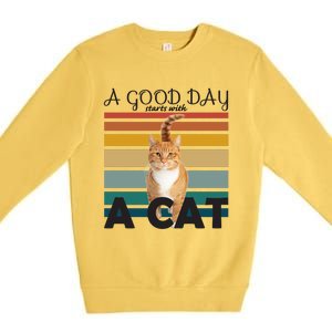 A Good Day Starts With Cat Premium Crewneck Sweatshirt