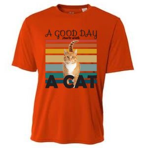 A Good Day Starts With Cat Cooling Performance Crew T-Shirt