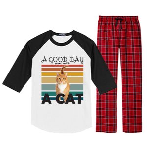 A Good Day Starts With Cat Raglan Sleeve Pajama Set