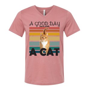 A Good Day Starts With Cat V-Neck T-Shirt