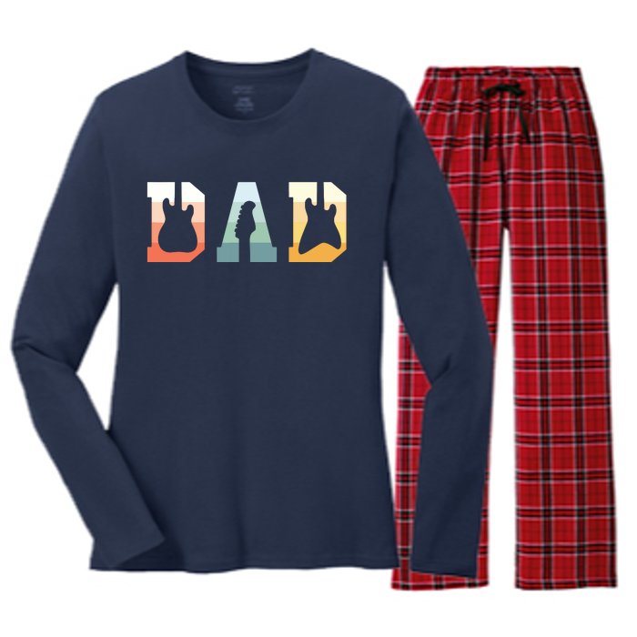 Acoustic Guitar Dad Guitarist Musical Instrument Musician Women's Long Sleeve Flannel Pajama Set 