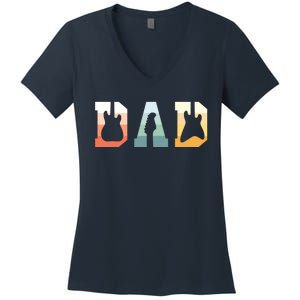 Acoustic Guitar Dad Guitarist Musical Instrument Musician Women's V-Neck T-Shirt