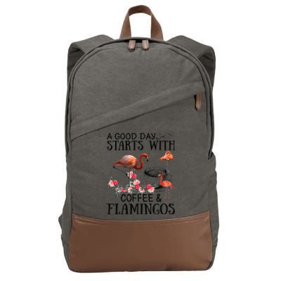 A Good Day Starts With Coffee And Flamingos Cotton Canvas Backpack