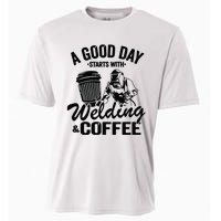 A Good Day Starts With Welding & Coffee Vintage Welder Cooling Performance Crew T-Shirt