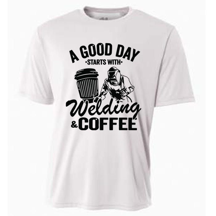 A Good Day Starts With Welding & Coffee Vintage Welder Cooling Performance Crew T-Shirt