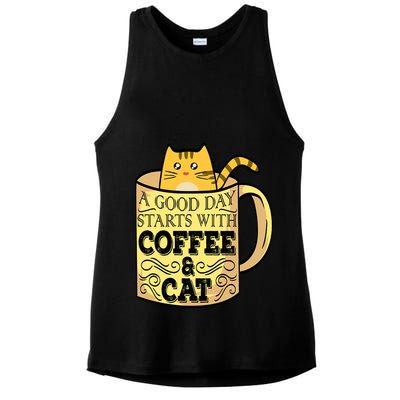 A Good Day Starts With Coffee And Cat Funny Ladies PosiCharge Tri-Blend Wicking Tank