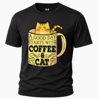 A Good Day Starts With Coffee And Cat Funny Performance Shirt