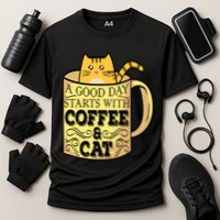 A Good Day Starts With Coffee And Cat Funny Performance Shirt