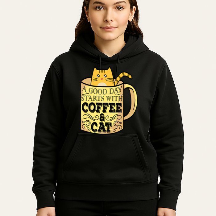 A Good Day Starts With Coffee And Cat Funny Hoodie