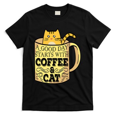 A Good Day Starts With Coffee And Cat Funny T-Shirt