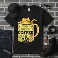 A Good Day Starts With Coffee And Cat Funny Tall T-Shirt