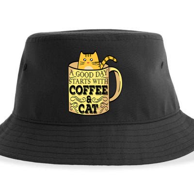 A Good Day Starts With Coffee And Cat Funny Sustainable Bucket Hat