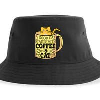 A Good Day Starts With Coffee And Cat Funny Sustainable Bucket Hat