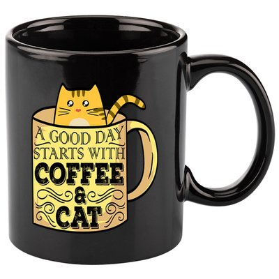 A Good Day Starts With Coffee And Cat Funny 11oz C Handle Ceramic Mug