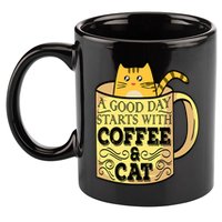 A Good Day Starts With Coffee And Cat Funny 11oz C Handle Ceramic Mug