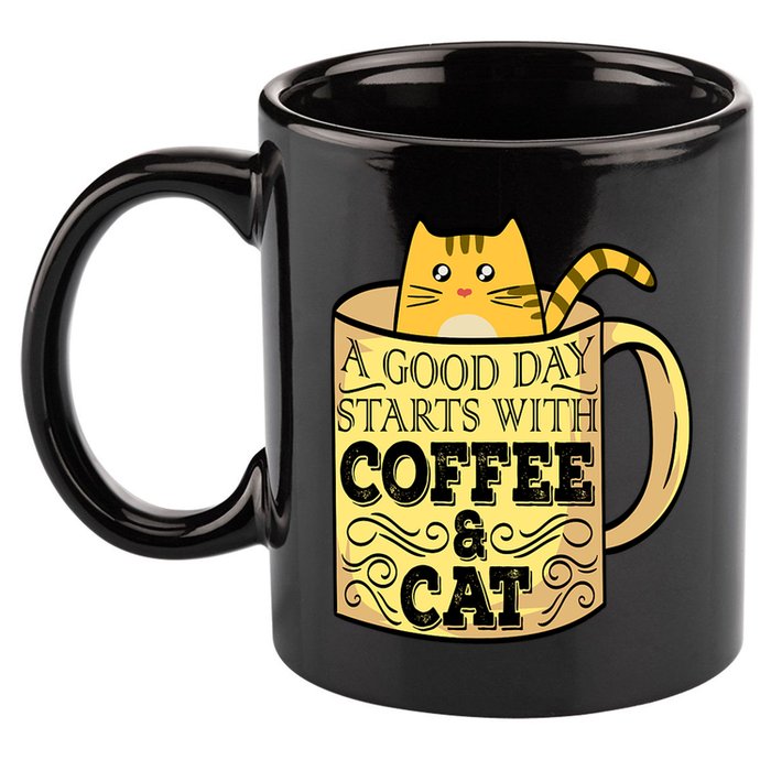 A Good Day Starts With Coffee And Cat Funny 11oz C Handle Ceramic Mug