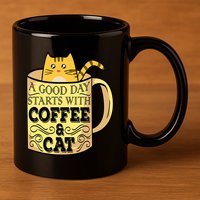 A Good Day Starts With Coffee And Cat Funny 11oz C Handle Ceramic Mug