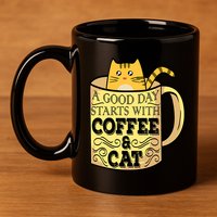 A Good Day Starts With Coffee And Cat Funny 11oz C Handle Ceramic Mug