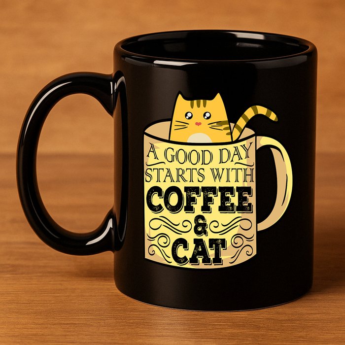 A Good Day Starts With Coffee And Cat Funny 11oz C Handle Ceramic Mug